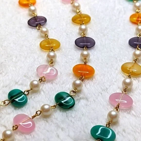 Vintage Natural Stone/Quartz Necklace w/ Faux Pearl Accents - 48" Long - Picture 2 of 8